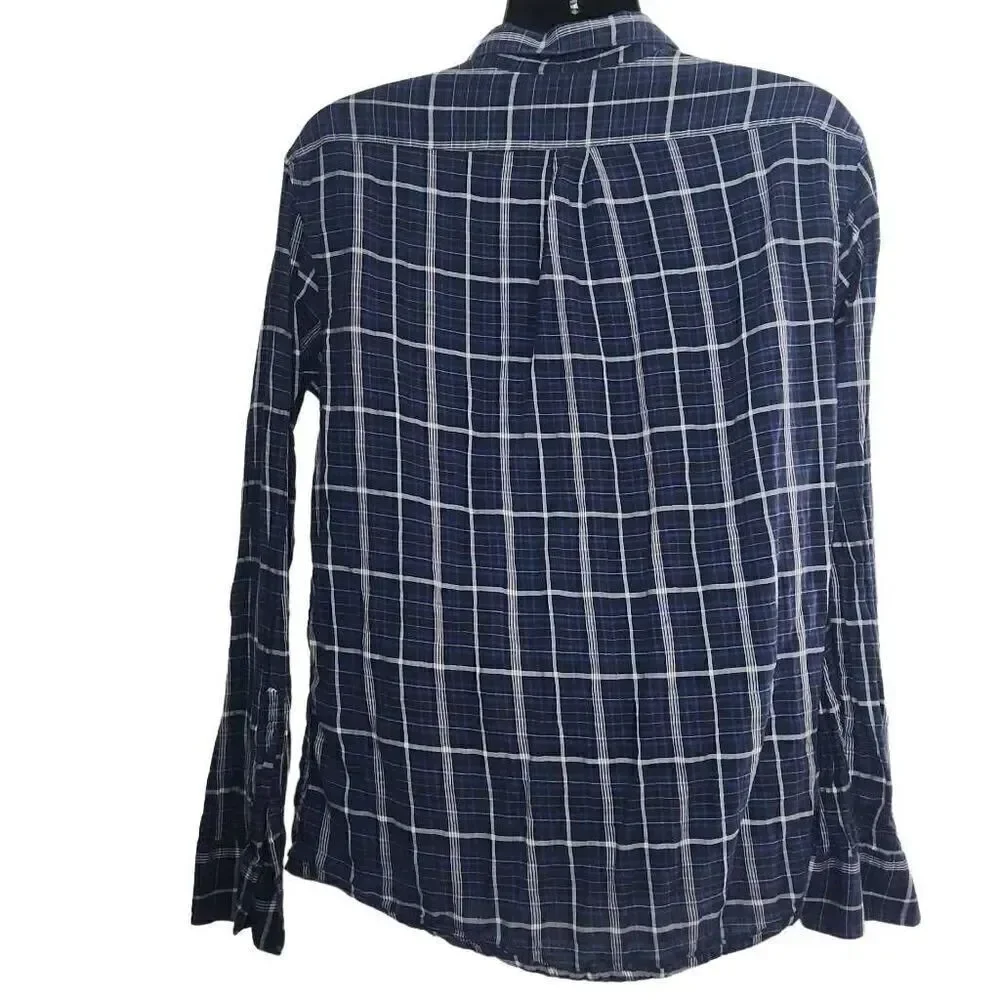 Gap Men's Size Large Blue White Plaid Long Sleeve Button Down Shirt